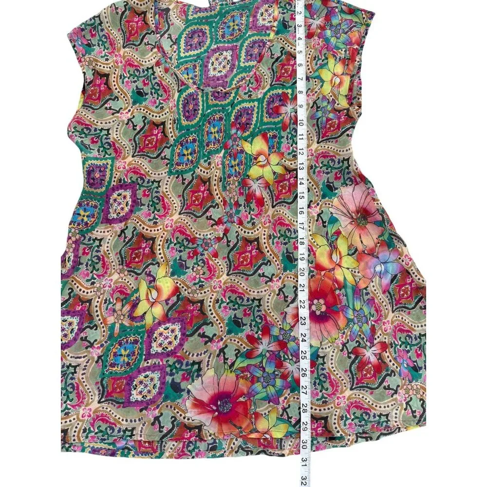 Johnny Was Women Size M Mini Tunic Dress Floral Paisley Short Sleeve Cupra Rayon - Picture 5 of 7